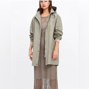 Zara Light Olive Green Hooded Trench Coat